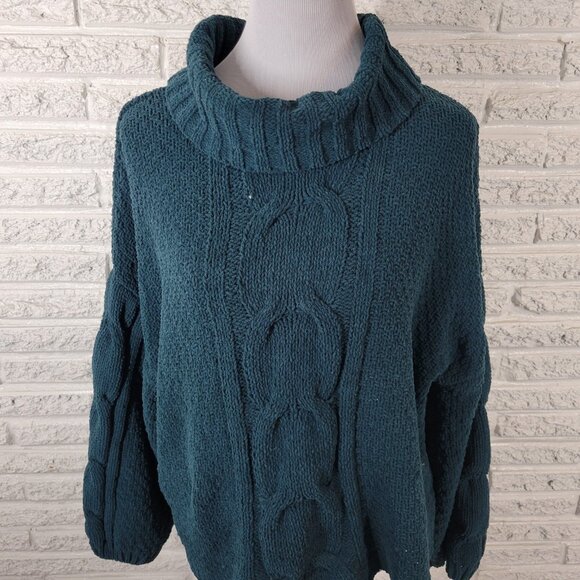 Seven 7 Womens Sweater Extra Large Turtleneck Green Cable Knit Casual SWE17E - Picture 3 of 9